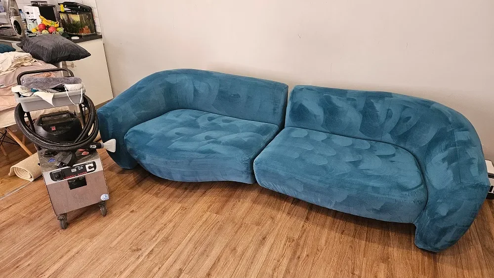 Canapea albastră după o intervenție de curățare